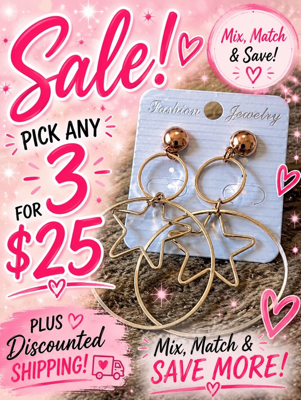Gold Tone Star Hoop Drop Earrings Oversized Statement Dangle Celestial Jewelry